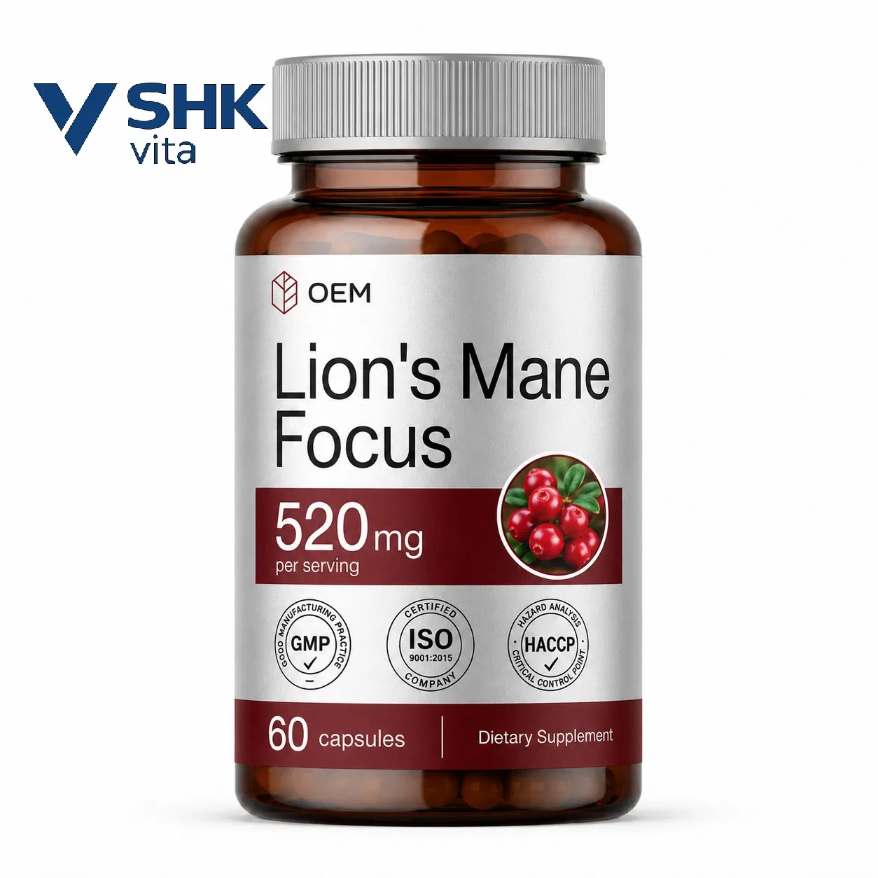 Lion's Mane Mushroom Capsules Memory, Focus &amp; Cognitive Wellness Supplement — Private Label OEM