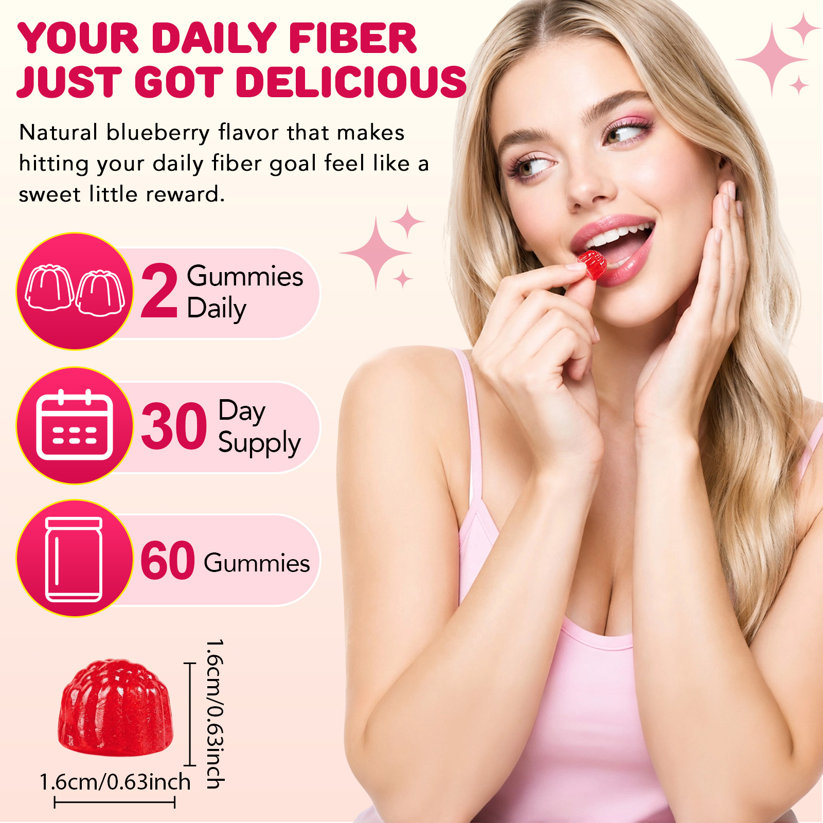 Acentiallabs Sugar-Free Berry Peach Flavor Dietary Fiber Gummies Supplement Metabolism Digestive Energy Support for Men &amp; Women