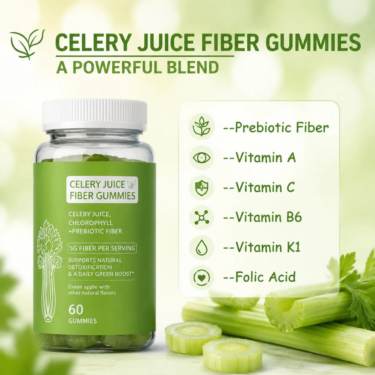 Celery Juice Gummies Tasty Alternative to Fresh Celery Juice for Gentle Detox &amp; Gut Health