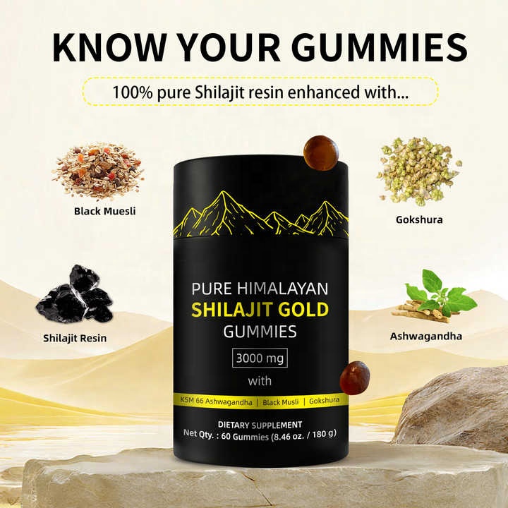 Private Label Shilajit Gummy Candy Organic Himalayan Fudge Supplement with Dietary Fiber for Adults