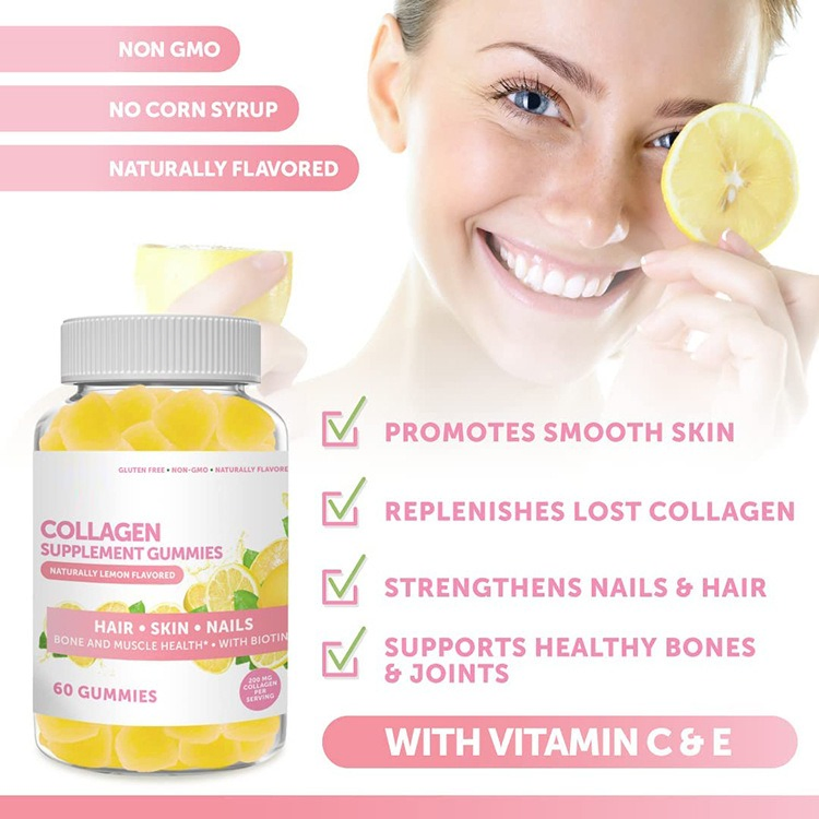 OEM Private Label Collagen Gummies with Zinc, Vitamin C and Biotin, Collagen Peptides Supplement Promotes Hair, Nail, Skin, Bone and Joint Health Support