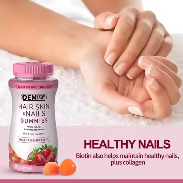 Customize Private Label Healthcare Multivitamin Collagen Strawberry Flavor Vitamin Biotin Gummies Hair Skin Nail Growth Gummy