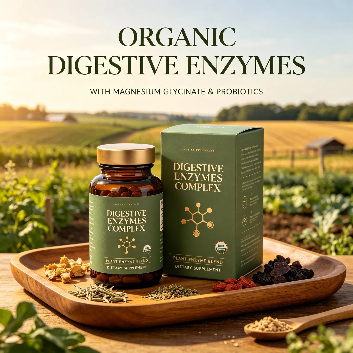 Organic Digestive Enzymes Complex with Probiotics &amp; Magnesium Glycinate Daily Gut Support