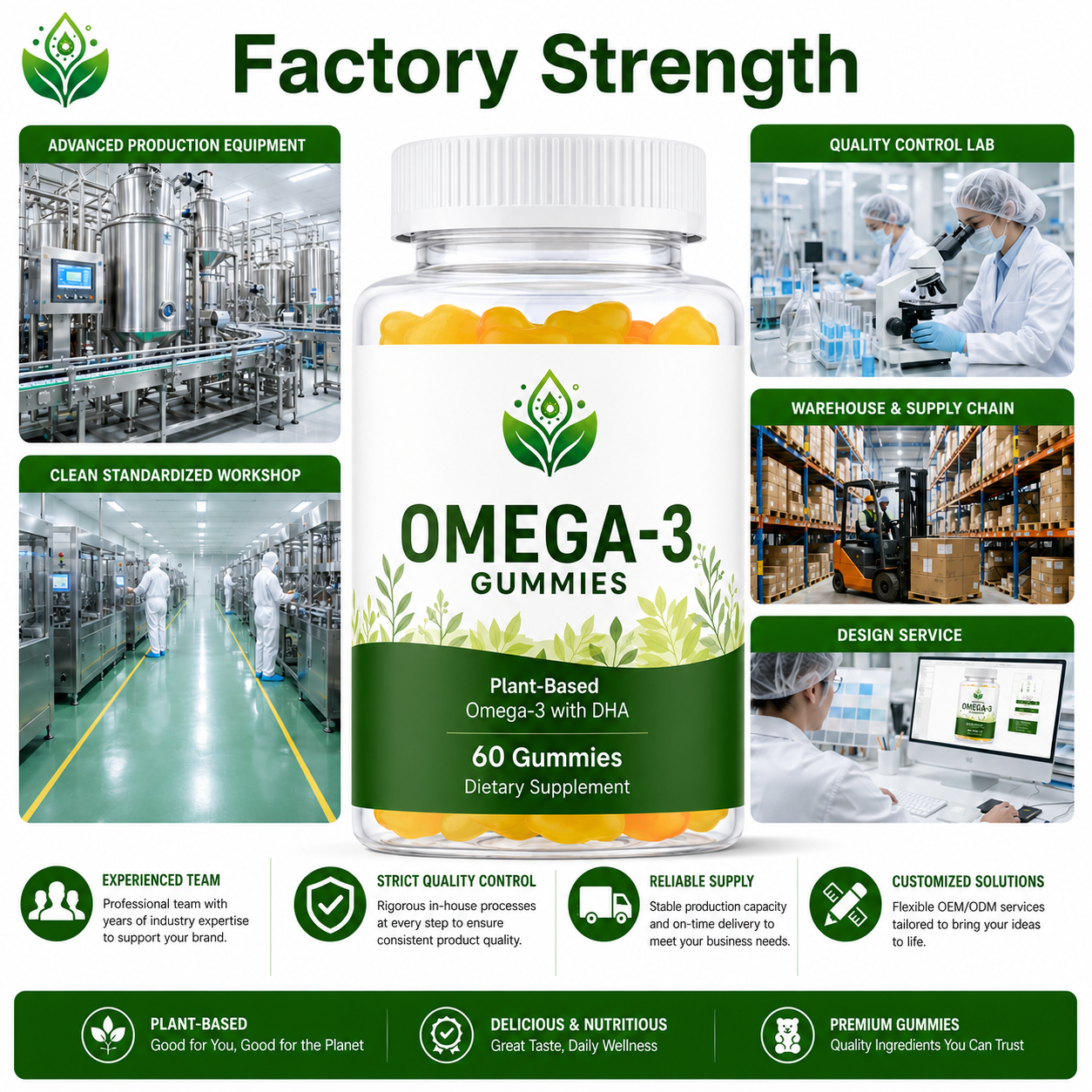Omega-3 Gummies with DHA | OEM Halal Triple Strength Vitamin Algae Flaxseed Safflower Oil Vegetarian Gummies 60 Count