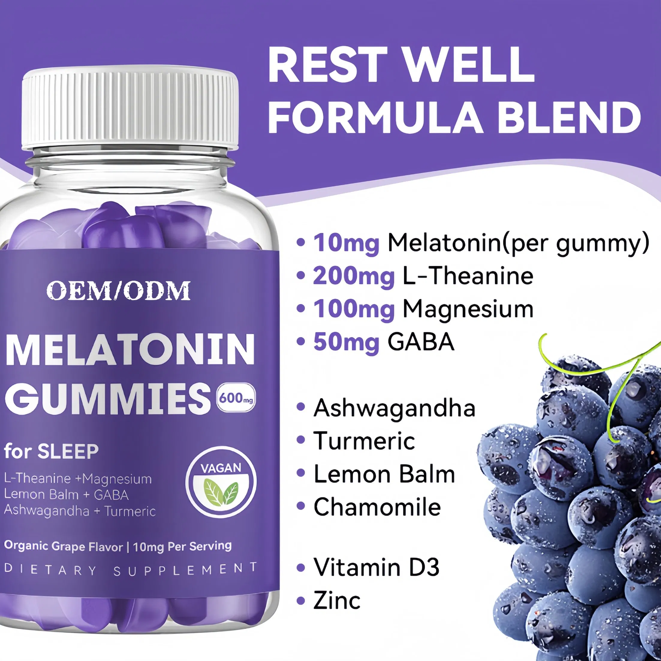 Factory Custom Effective Sleep Aid Health Supplements Blueberry Flavor Magnesium Melatonine Sleeping Gummies