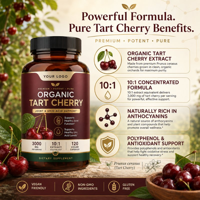 Private Label Pure Organic Tart Cherry Vegan Capsules Joint Health Dietary Supplement