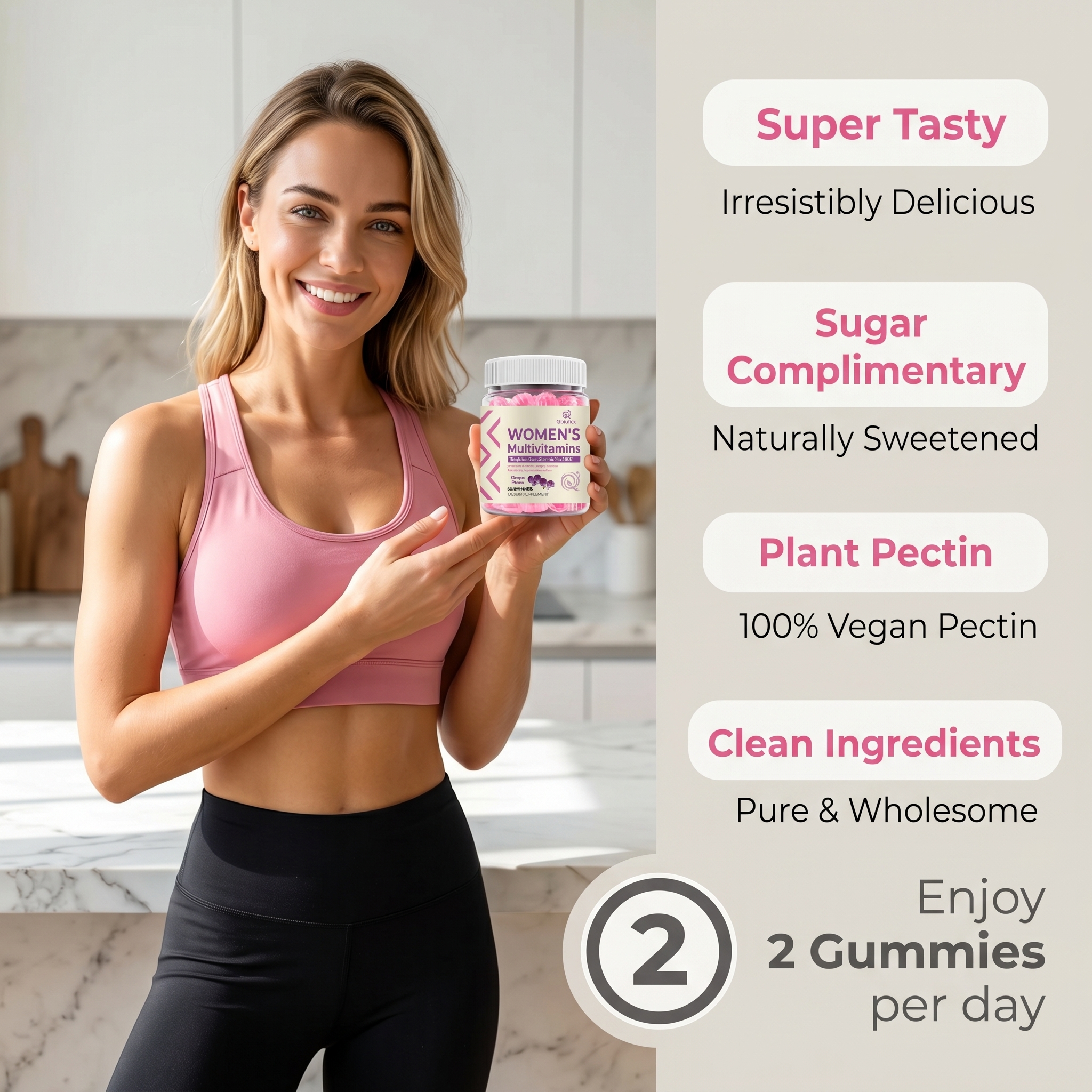 Qbioflex Private Label Natural Multivitamin Gummies Supplement Grape Flavor Support Healthy Hair and Nails for Women