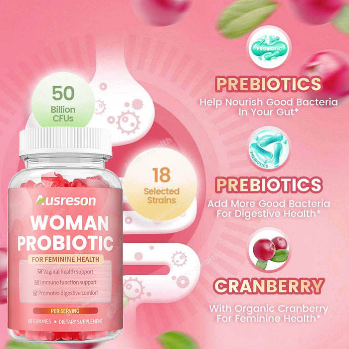 Ausreson OEM Food Supplement Vitamins Cranberry Gut Health Women's Probiotics Gummies