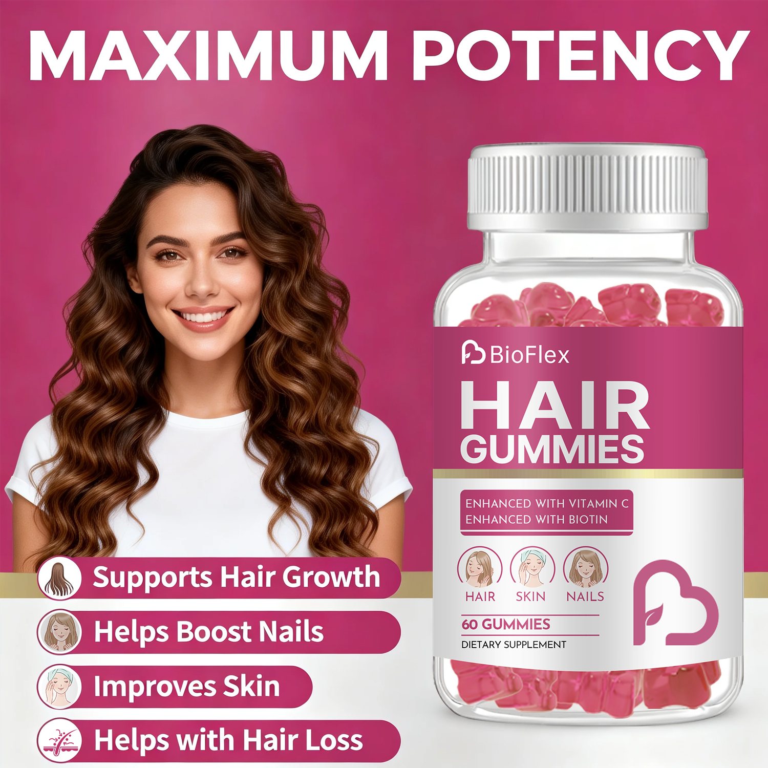 Bioflex Private Label Dietary Supplement 10000mcg Biotin Gummy Hair Multivitamin Gummies Biotin Gummies for Hair Skin and Nails