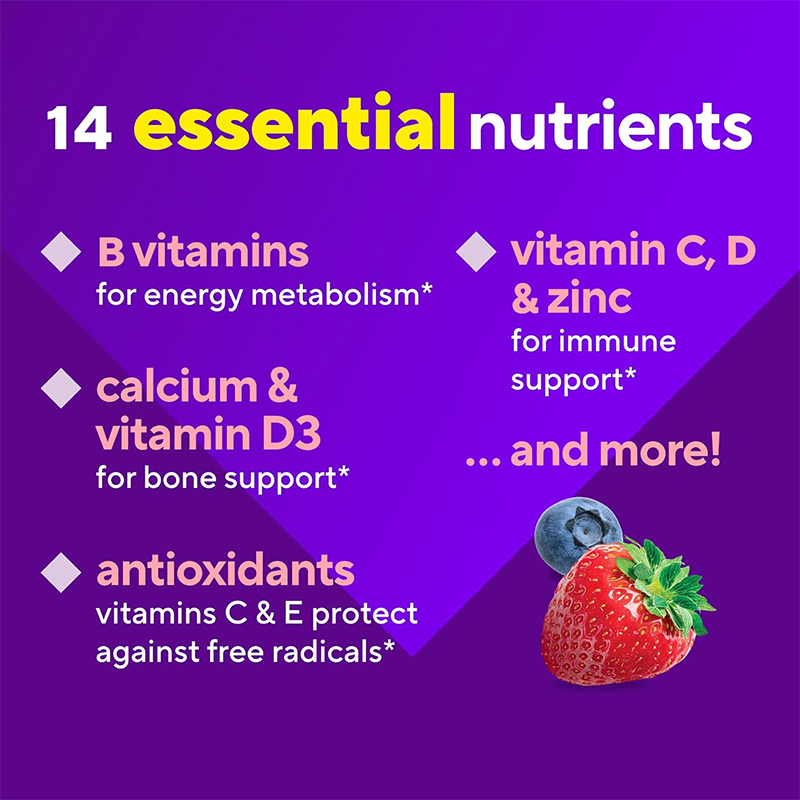 Rosebest China Manufacturer OEM Private Label HALAL Natural Vegan 14 Essential Nutrients Women's Multivitamin Gummy Supplement