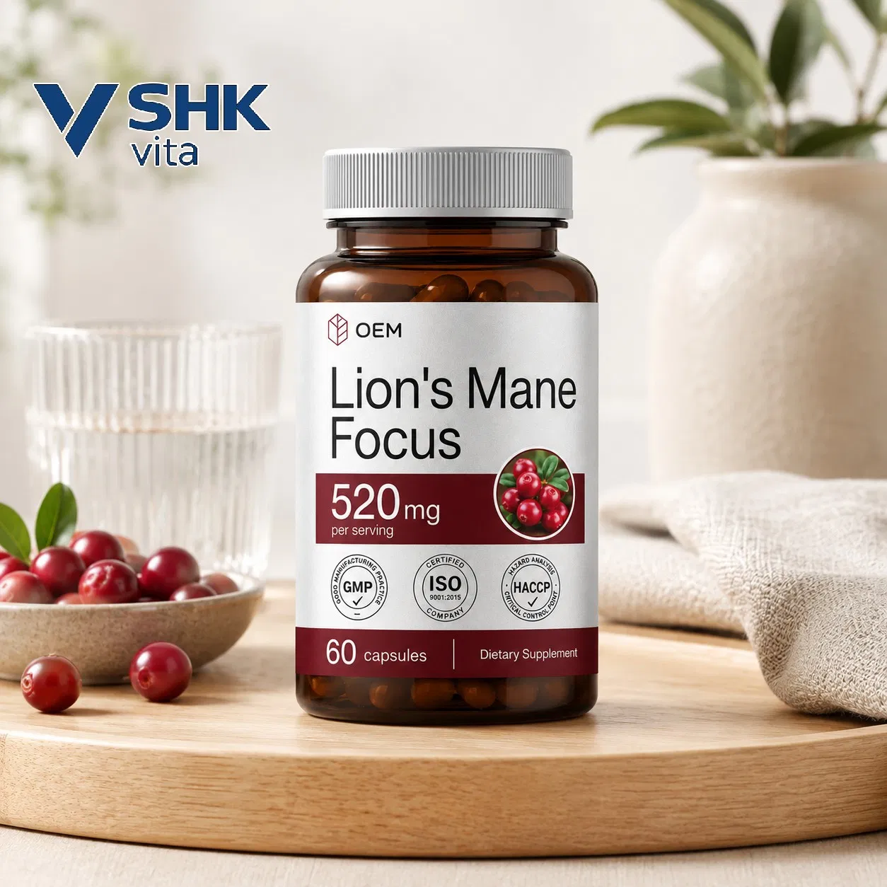 Lion's Mane Mushroom Capsules Memory, Focus &amp; Cognitive Wellness Supplement — Private Label OEM