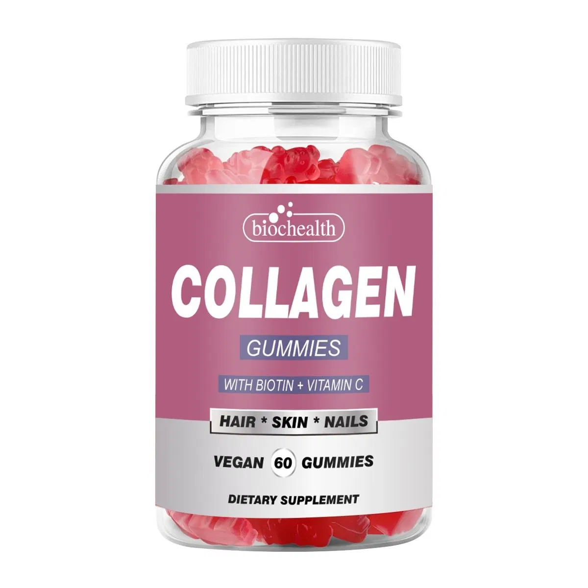 Biochealth GMP Vegan Collagen Gummies for Hair, Nails, &amp; Skin Type I and Ll with Zinc Vitamin E &Cbiotin for Hair Growth