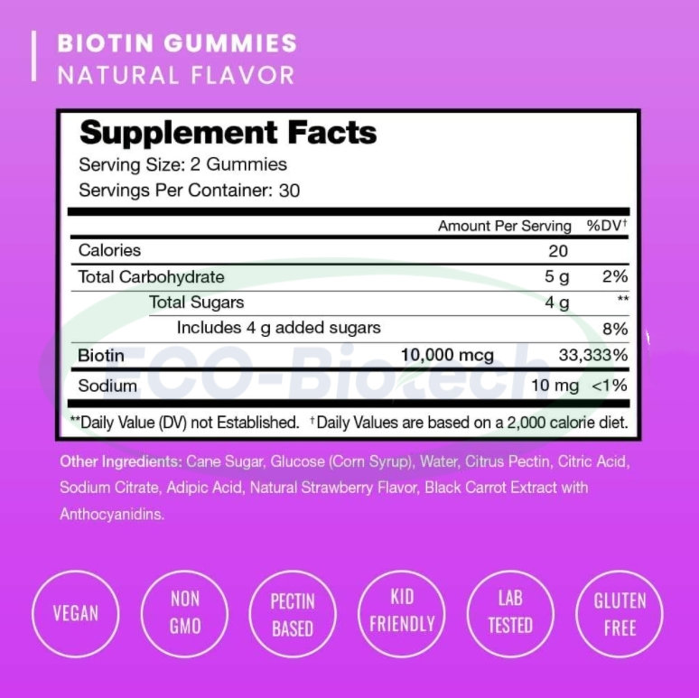 Ausreson OEM Nail Skin Hair Supplement Natural Antioxidant Sugar Free Biotin Gummies