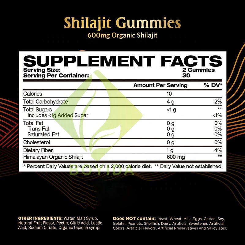 Private Label Shilajit Gummy Candy Organic Himalayan Fudge Supplement with Dietary Fiber for Adults
