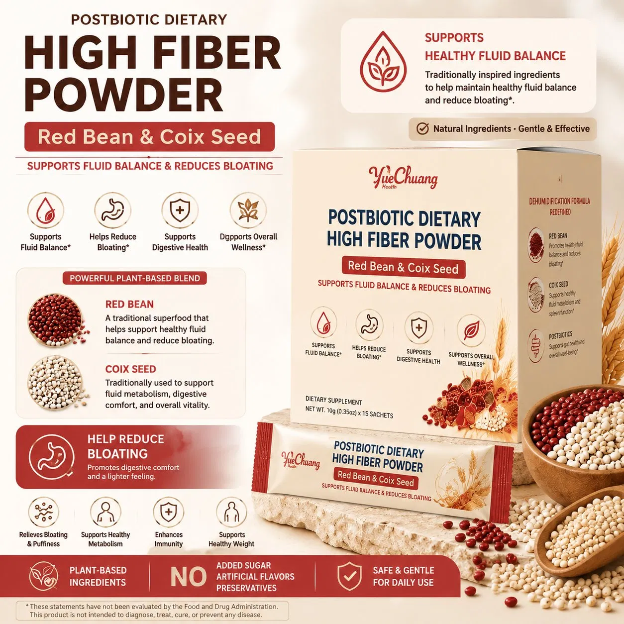 Functional Red Bean High Fiber Powder for Women with Postbiotic Support System Supporting Digestive Health Gut Balance Weight Management and Daily Wellness