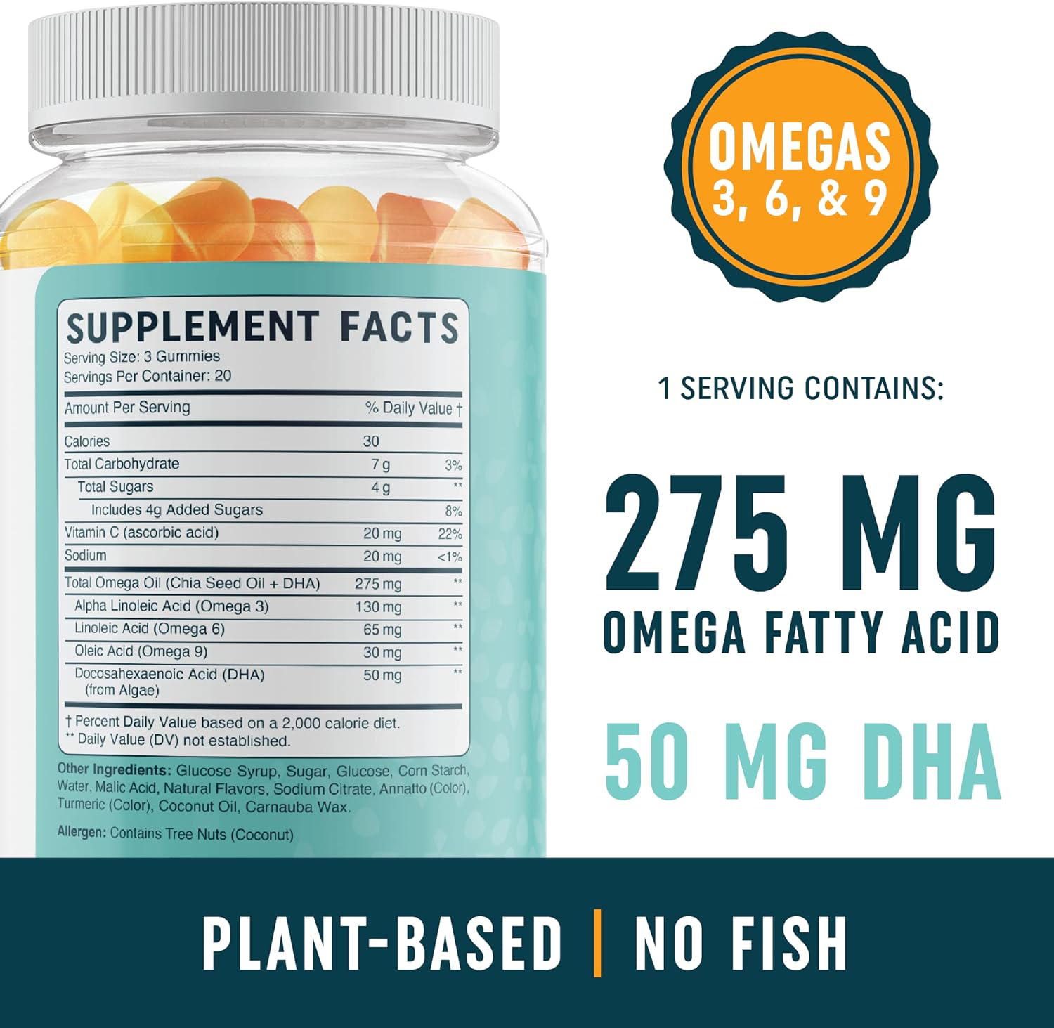 OEM Omega 3 6 9 + DHA Gummies Plant-Based Chia Seed Oil &amp; Algae DHA Essential Fatty Acid Supplements for Adults and Children