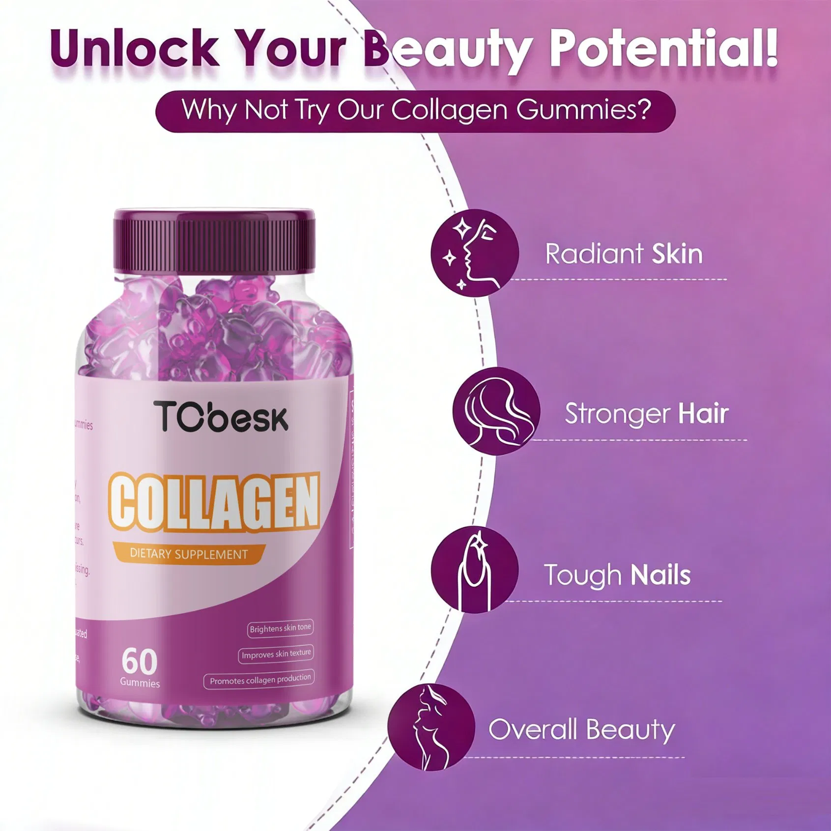 Collagen Gummies for Skin Hair Nails Anti Aging Beauty Supplement