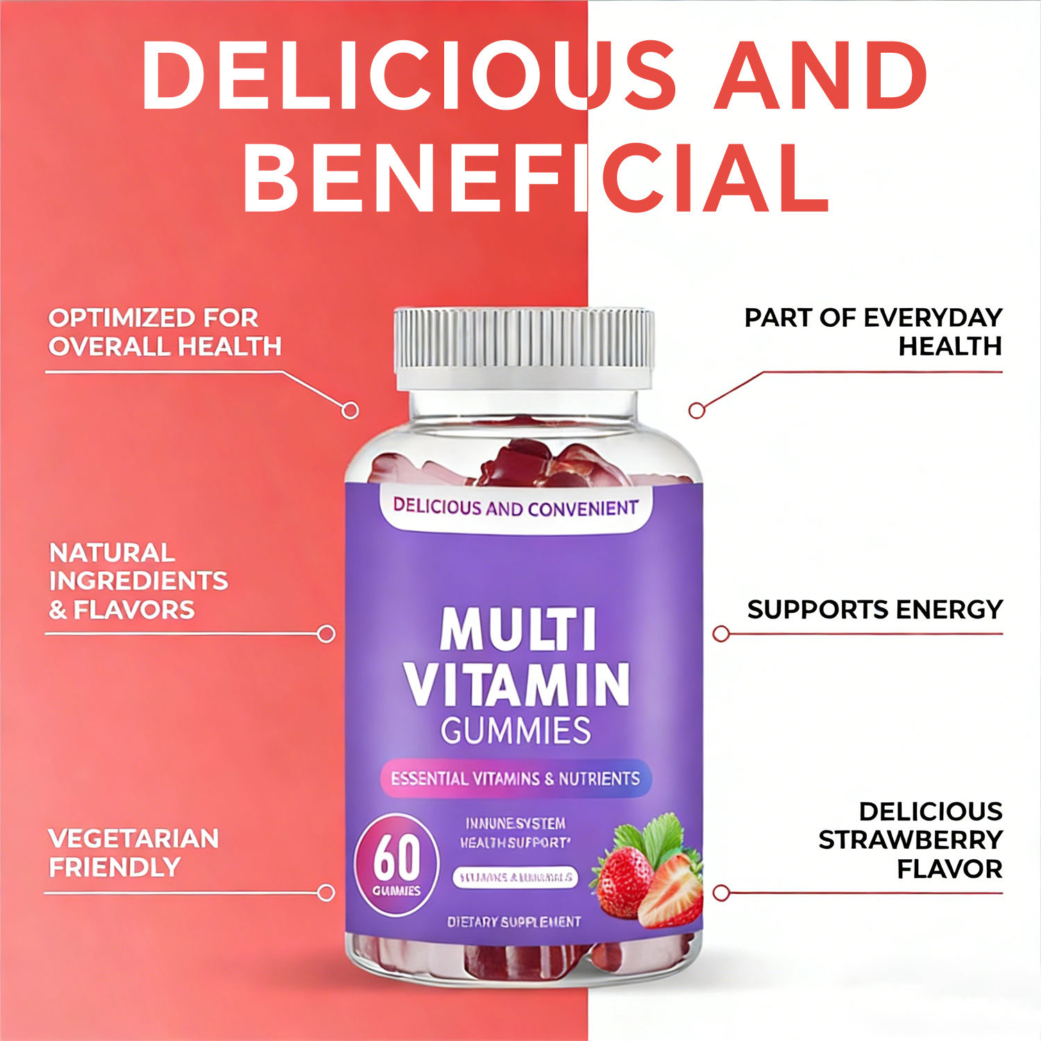 OLLI Women's Multivitamin Gummies Vitamins A, D, C, E, Adult Chewable Vitamins Support Adult Multivitamin Gummies