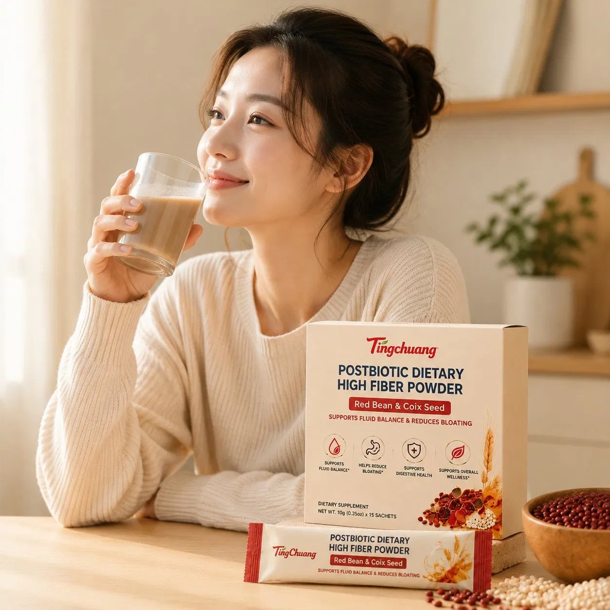 Functional Red Bean High Fiber Powder for Women with Postbiotic Support System Supporting Digestive Health Gut Balance Weight Management and Daily Wellness