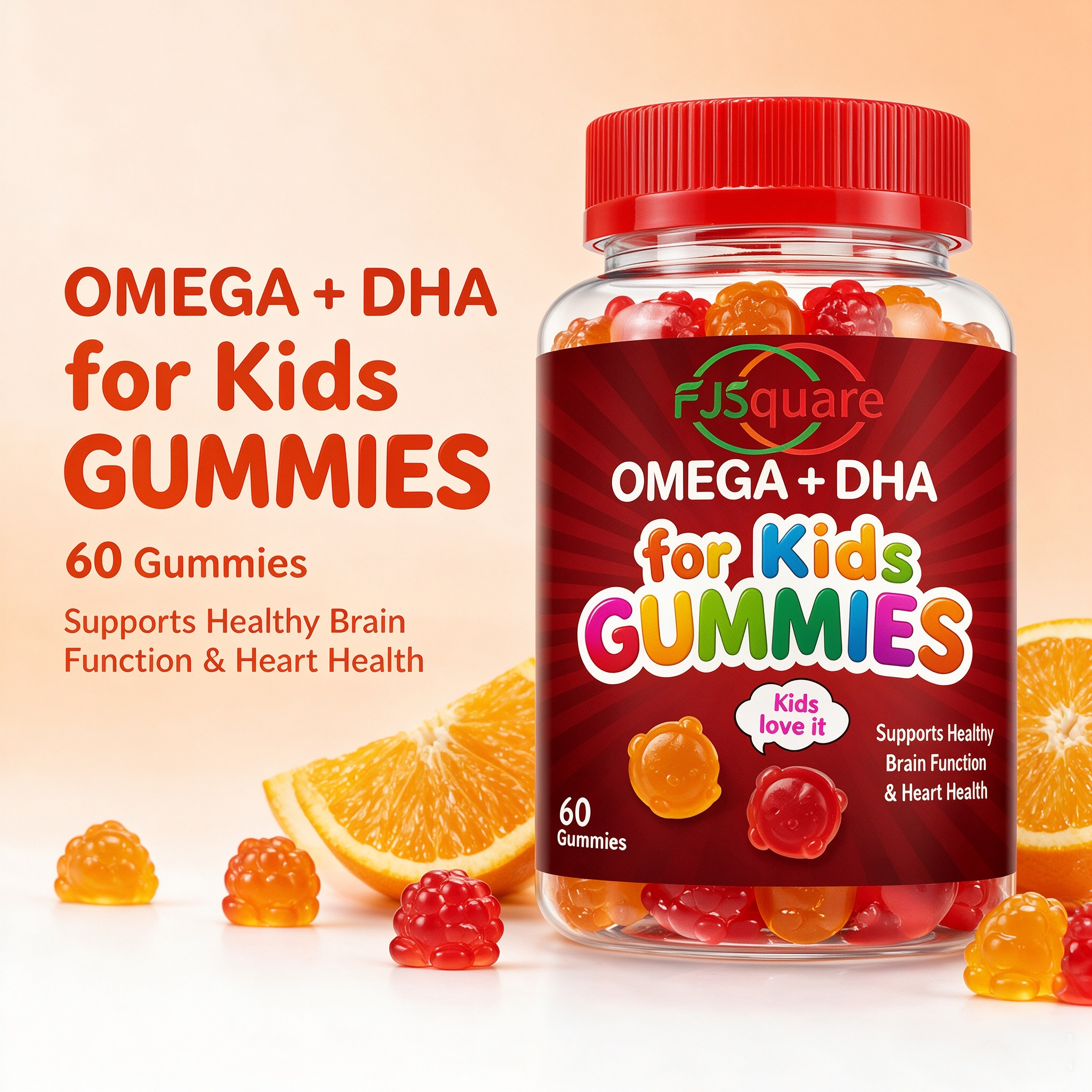 OEM/ODM Private Label Pure Organic Kids DHA Omega-3 Fish Oil Gummies 60 Count Certified Organic Immunity Memory Support