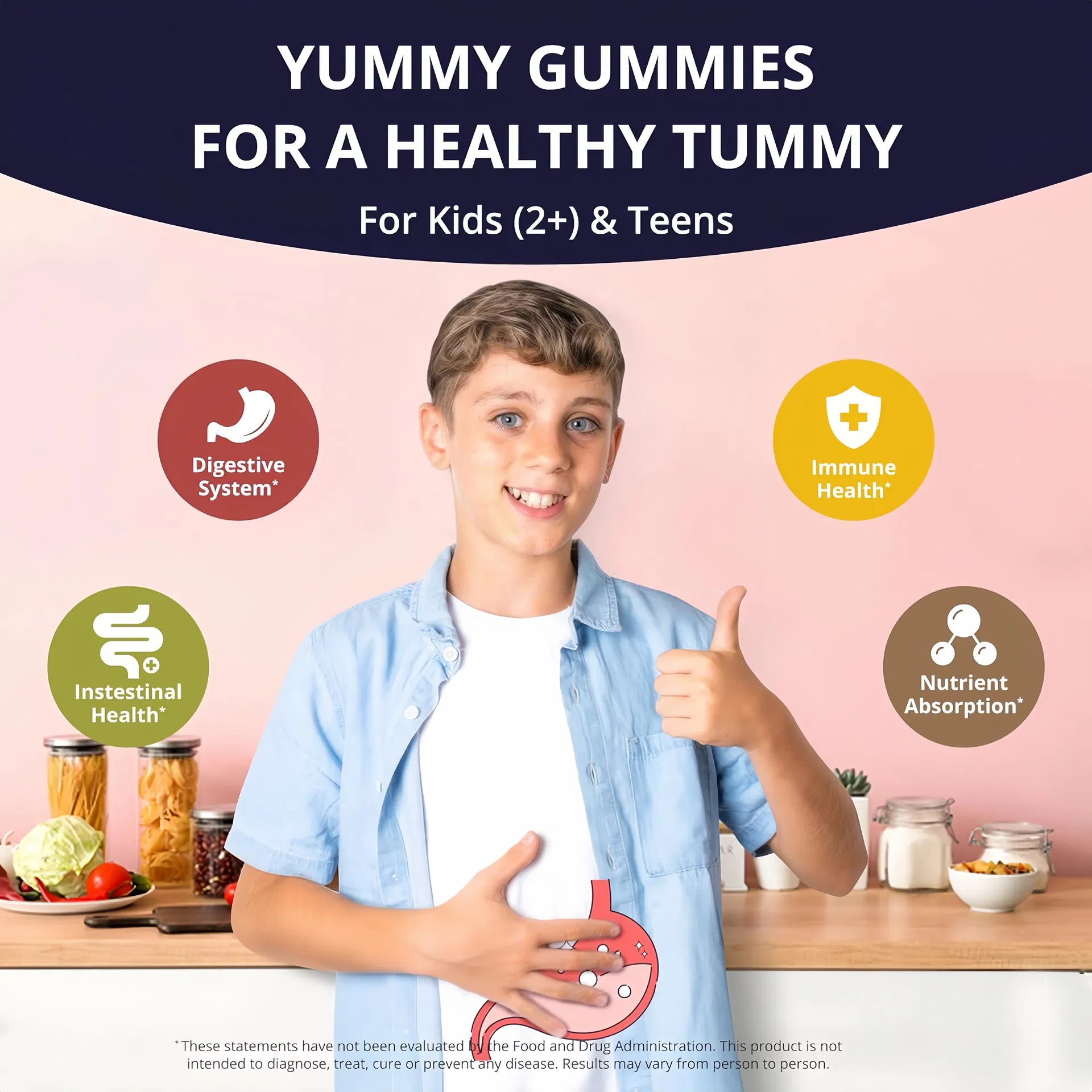 OEM Supply Private Label Vitamin Gummy Supplement Kid Prebiotics Vegan Fiber Probiotics Gummies