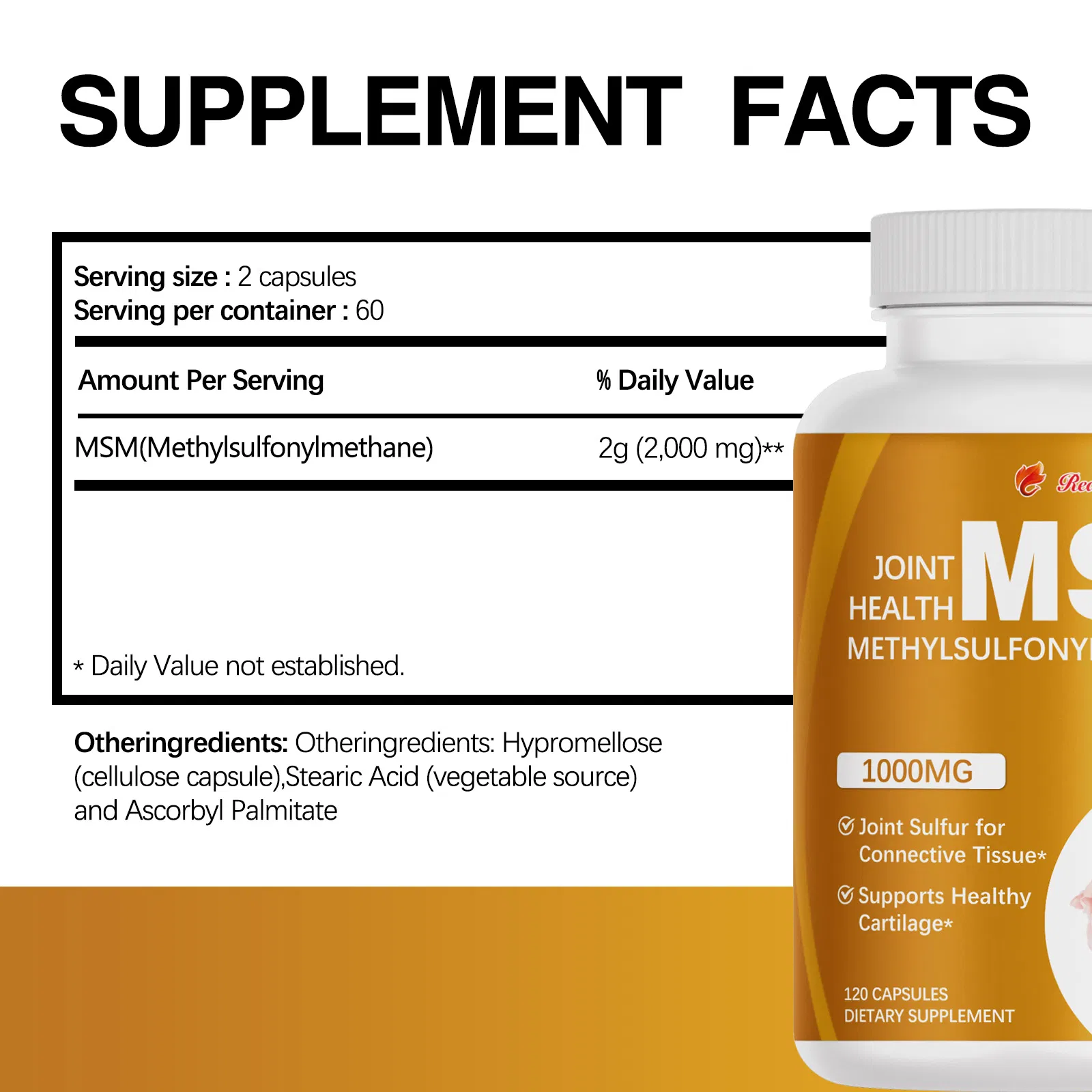 Msm (Methylsulfonylmethane) , Joint Support Supplement for Mobility, Recovery &amp; Skin Health