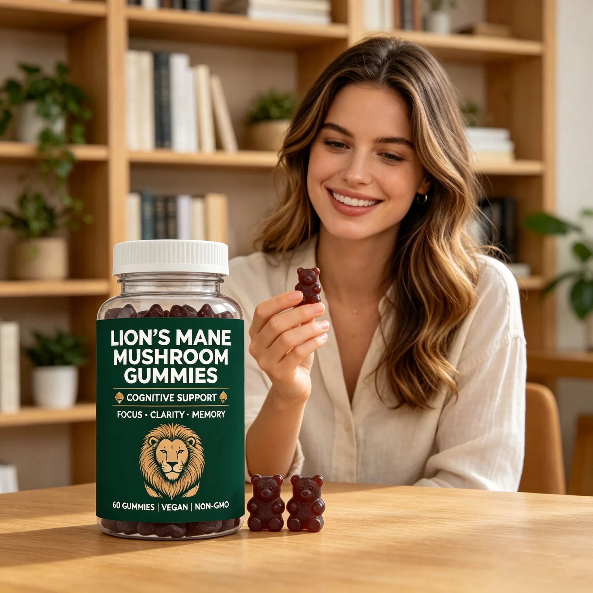 Lion's Mane Mushroom Vegan Gummies 60 Count Non-GMO Cognitive Support Focus Clarity Memory Daily Dietary Supplement