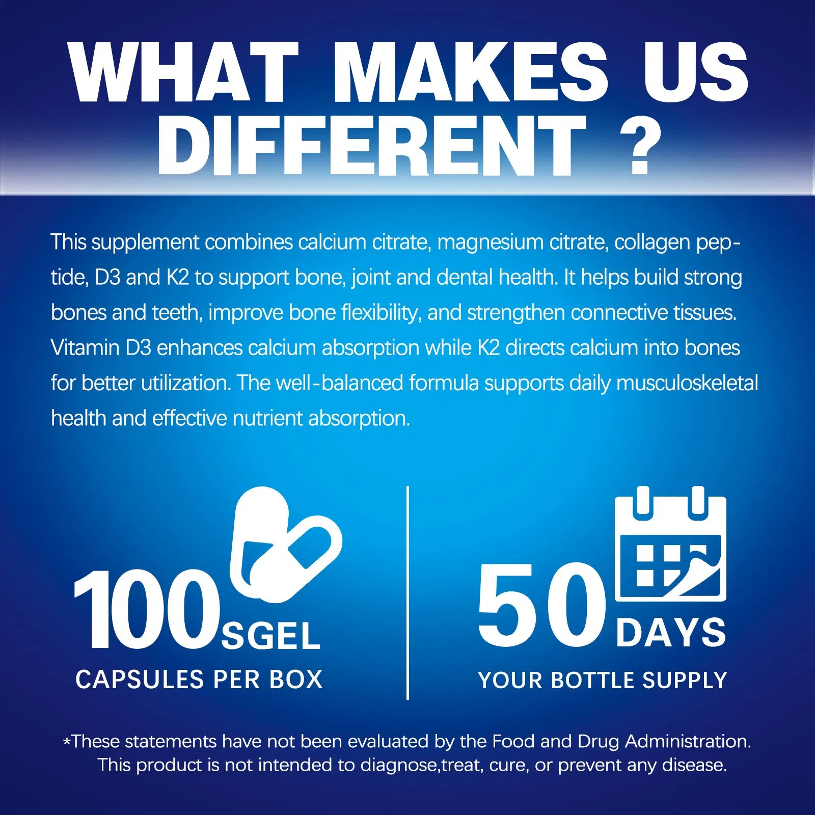 Bone &amp; Joint Health Supplement with Collagen Peptide, Calcium &amp; Vitamins D3/K2