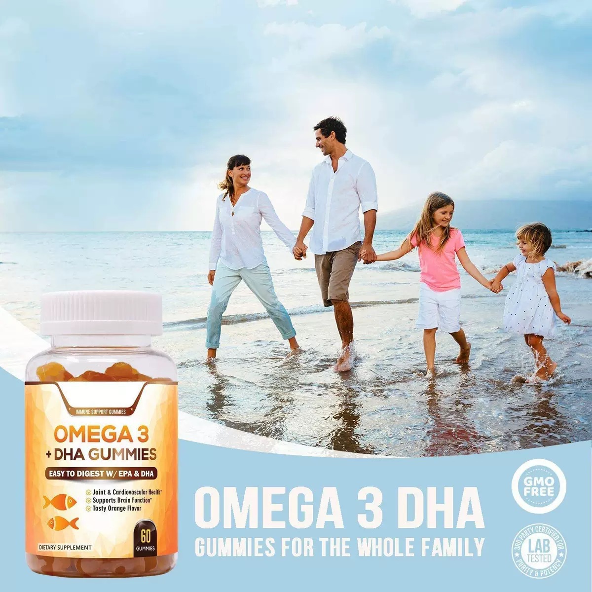 OEM Private Label Omega3 DHA EPA Gummies Bulk Wholesale Orange FlavorEasy Digestion Chewable for Adults Kids Daily Brain Support