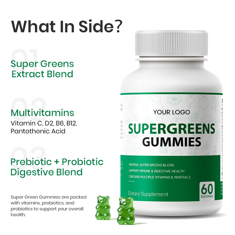 OEM ODM Private Label Super Greens Gummies Vegan Supplement Support Digestion &amp; Immunity Custom Logo Available
