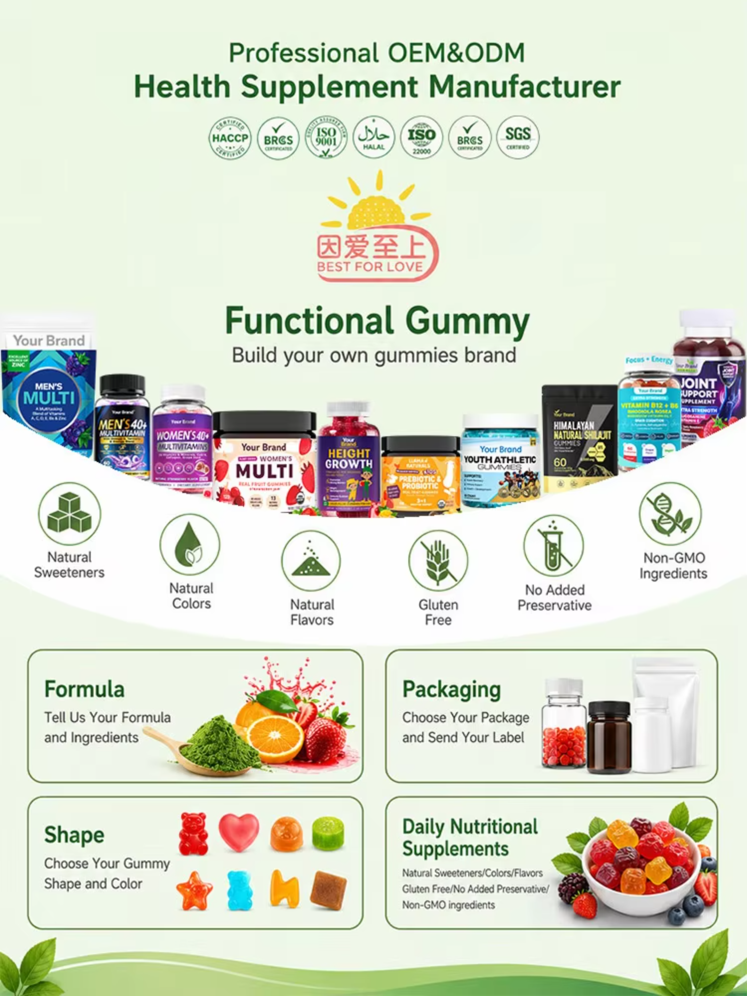 Customized logo Multivitamin Gummies for Office Worker Daily with Vitamin C Zinc Wellness Support Functional Gummies