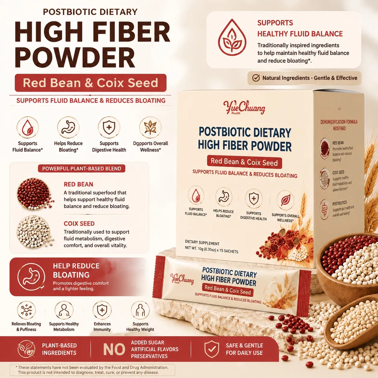 Functional Red Bean High Fiber Powder for Women with Postbiotic Support System Supporting Digestive Health Gut Balance Weight Management and Daily Wellness
