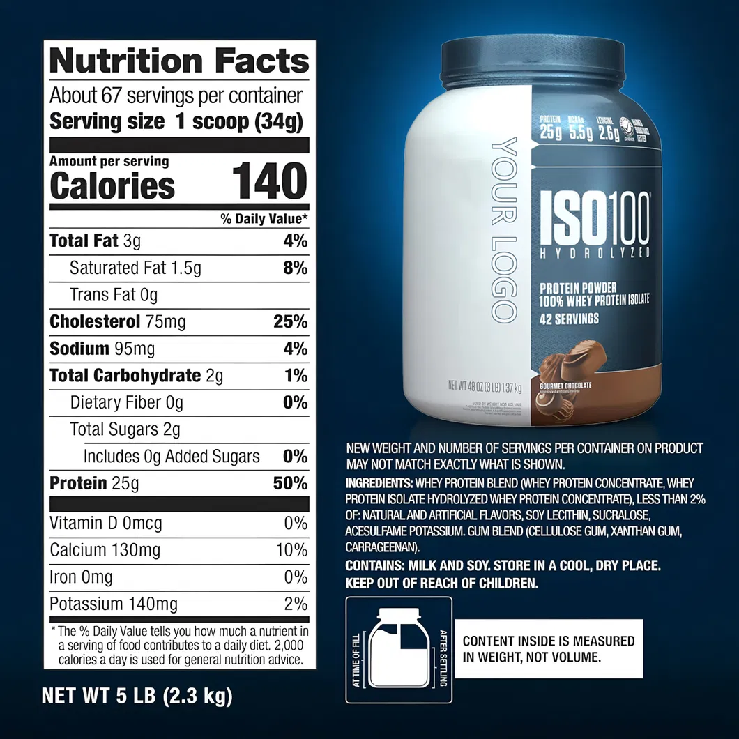OEM/ODM Wholesale Customised ISO 100 Hydrolysed Protein Powder 100% Whey Isolate Gym Protein Powder Supplement Manufacturer