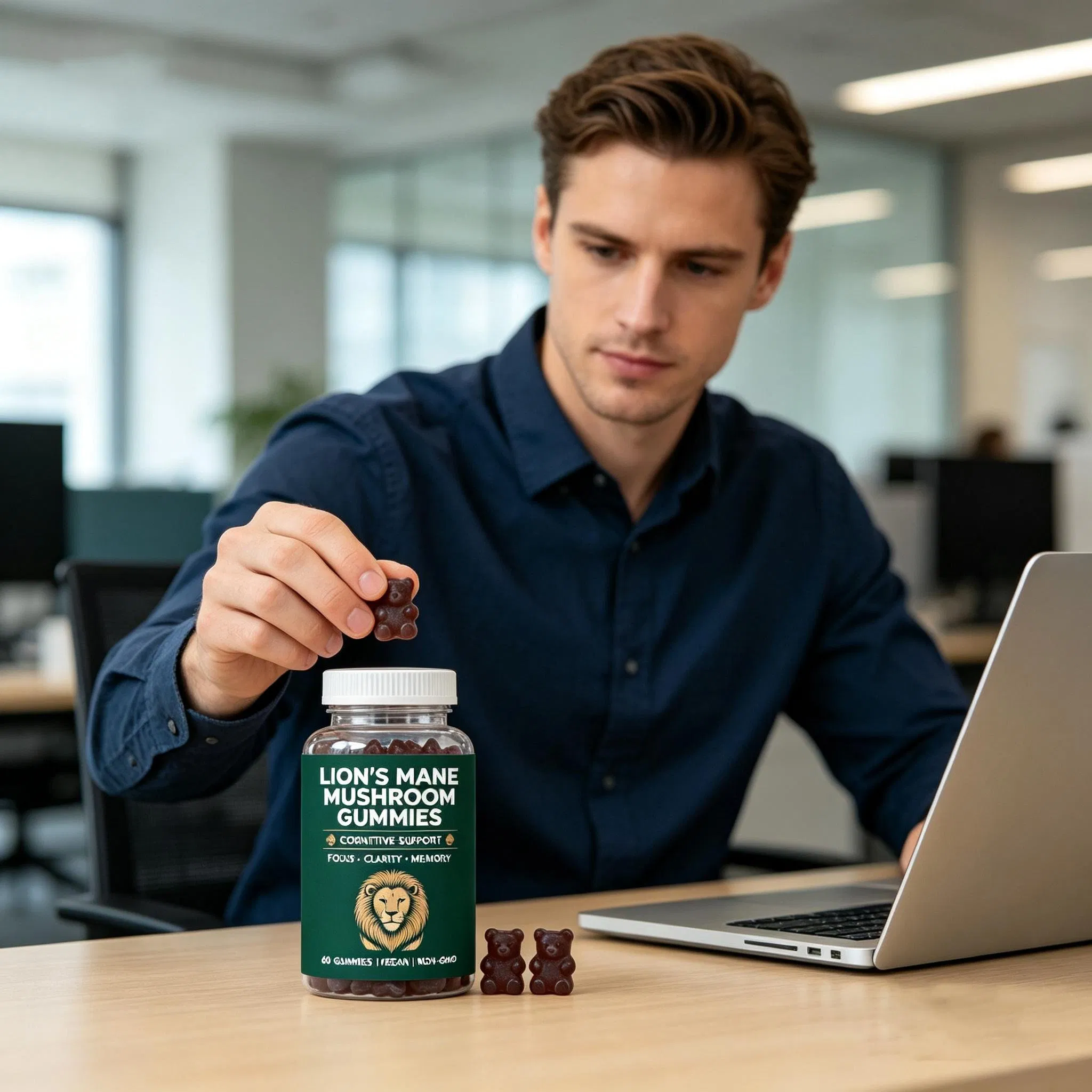 Lion's Mane Mushroom Vegan Gummies 60 Count Non-GMO Cognitive Support Focus Clarity Memory Daily Dietary Supplement