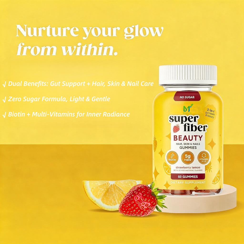 OEM Super Fiber Gummies No Sugar Strawberry &amp; Lemon Flavor Adult Biotin Supplement