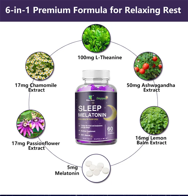 Private Label Melatonin Gummies Vegan Sleep Aid Gummy with Vitamin B6