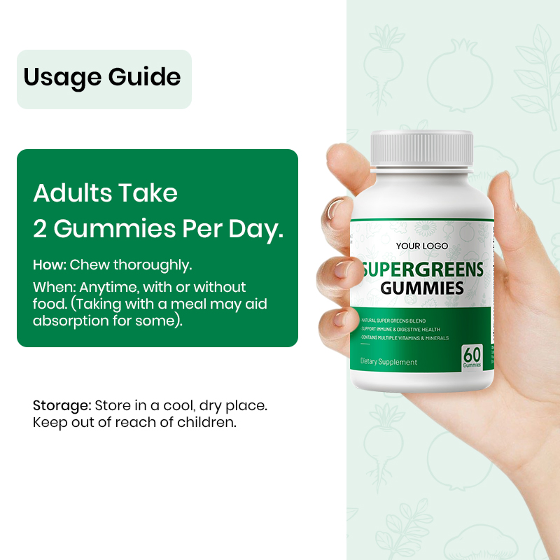 OEM ODM Private Label Super Greens Gummies Vegan Supplement Support Digestion &amp; Immunity Custom Logo Available