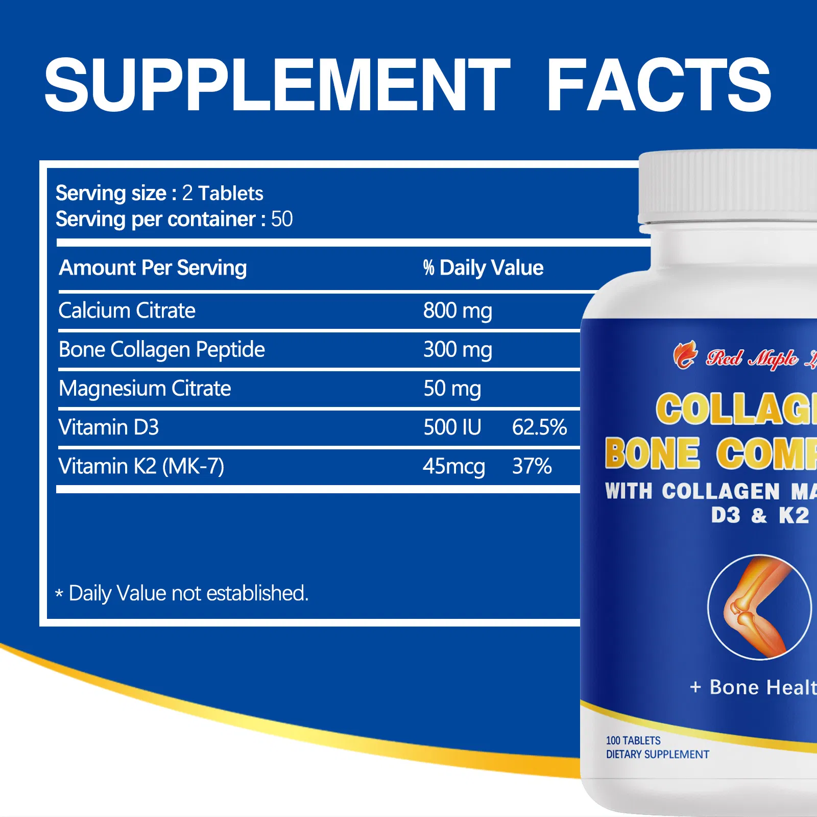 Bone &amp; Joint Health Supplement with Collagen Peptide, Calcium &amp; Vitamins D3/K2
