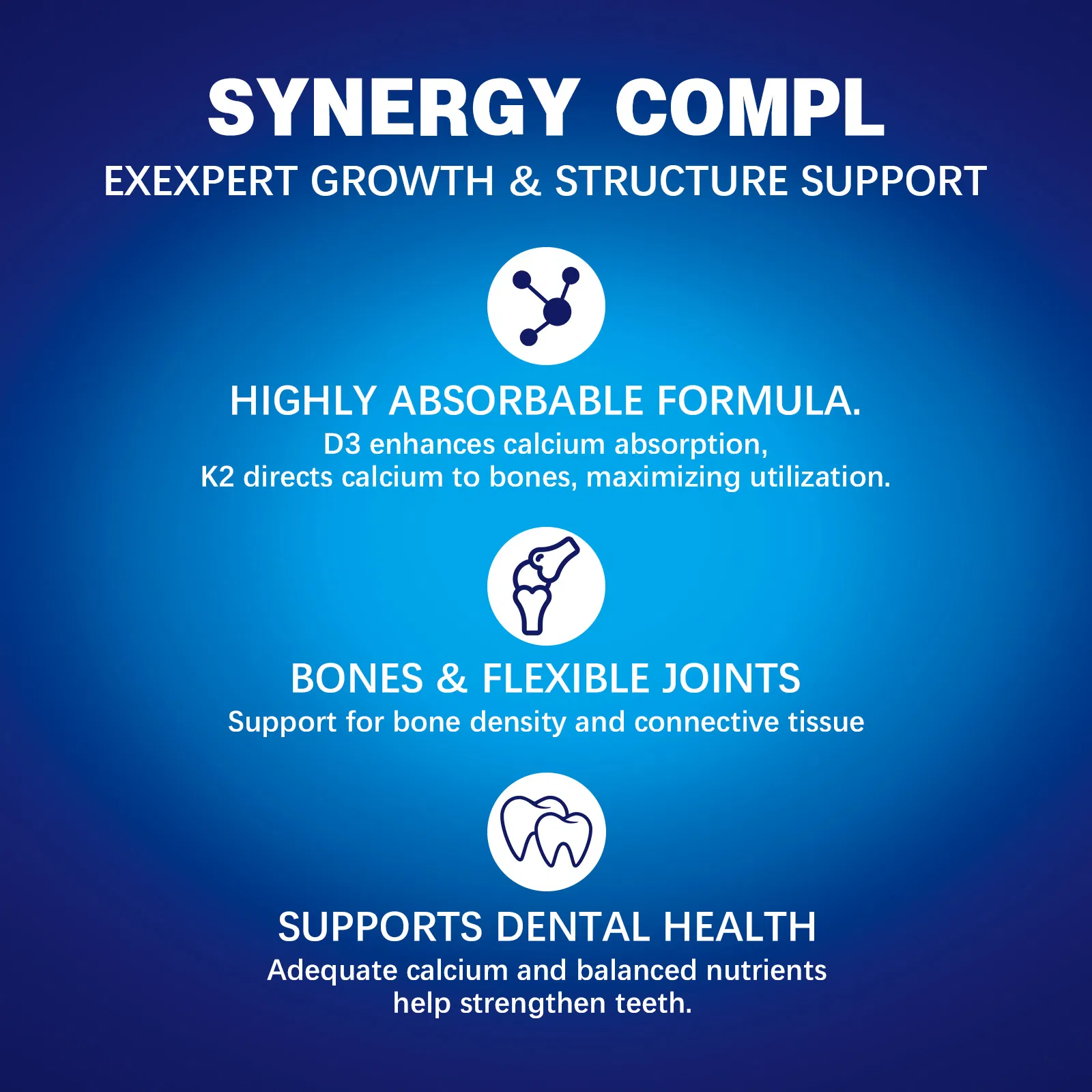 Bone & Joint Health Supplement with Collagen Peptide, Calcium & Vitamins D3/K2