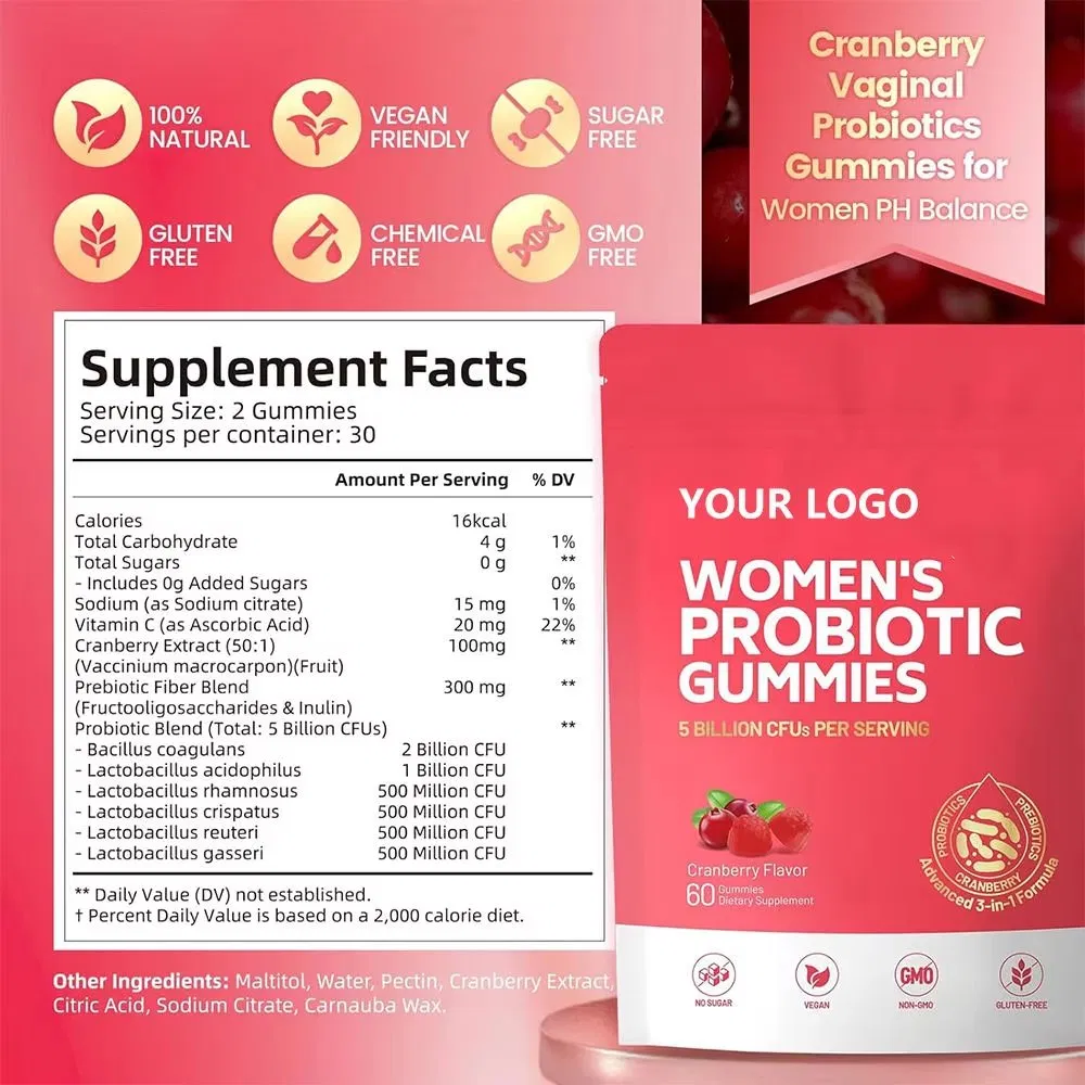 5 Billion Cfus Cranberry Probiotic Gummies for Digestive Wellness
