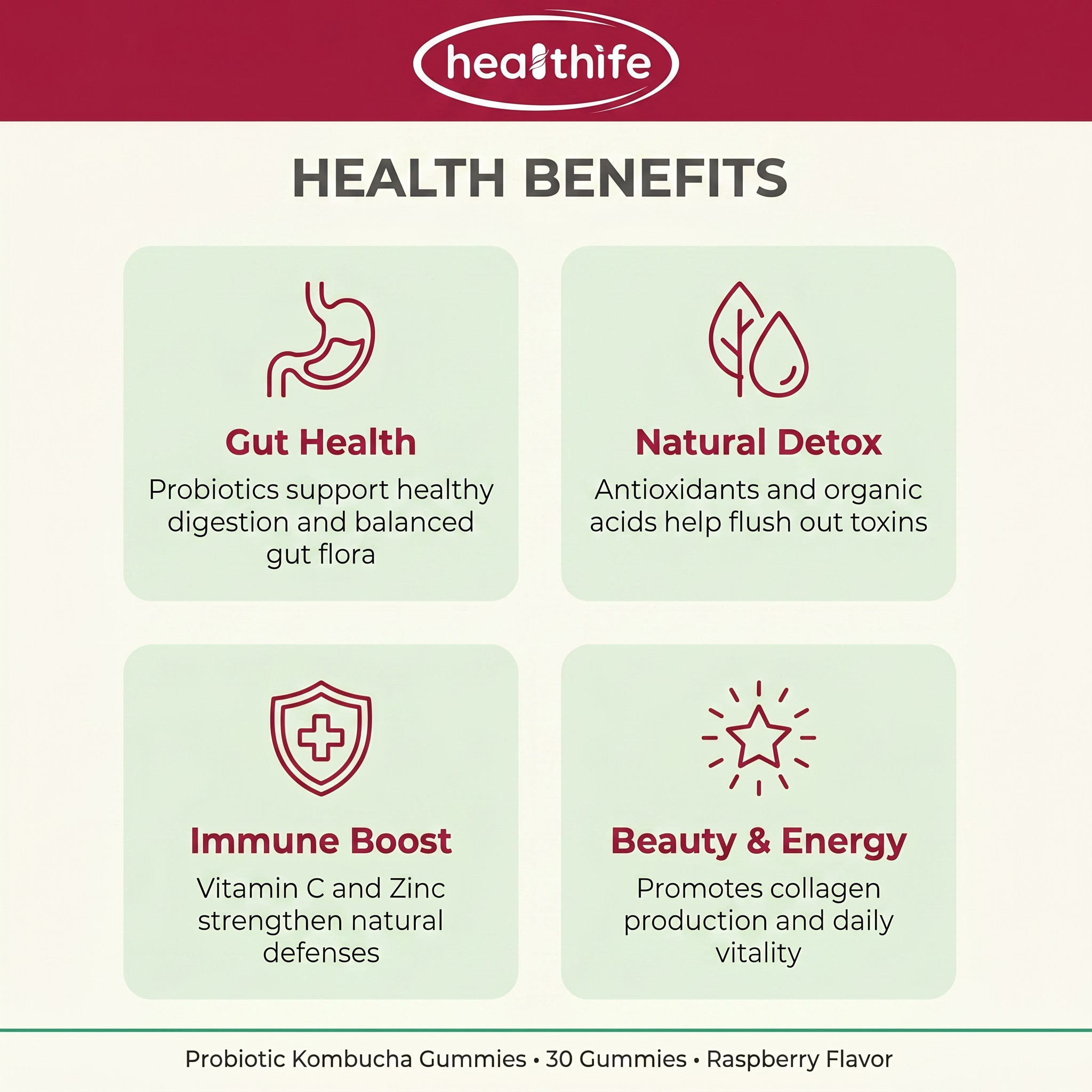 Healthife OEM Label Gut Health Fiber Supplement Raspberry Flavor Prebiotics Dandelion Root Probiotic Kombucha Gummy