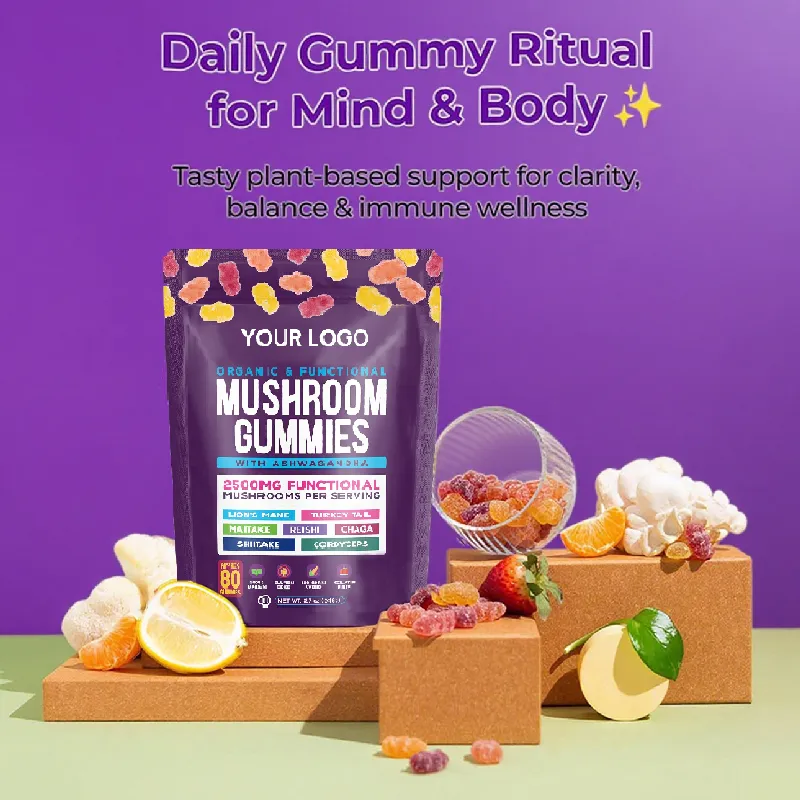 Immune Defense Cognitive Enhancement Vegan Ashwagandha Gummies and Lion's Mane Mushroom Gummies Supplement