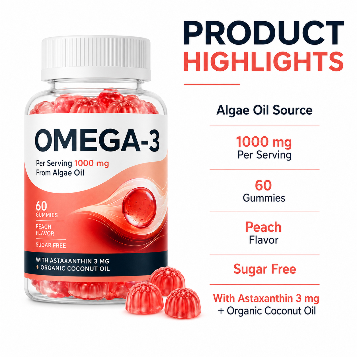 Organic Vegan Prenatal Folic Acid &amp; Omega-3 Algal Fish Oil High EPA DHA Gummies for Kids &amp; Adults-Gluten-Free Improve Immunity