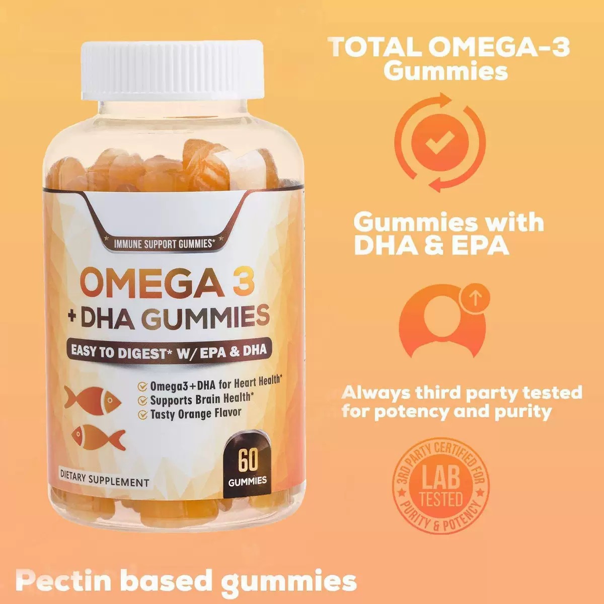 OEM Private Label Omega3 DHA EPA Gummies Bulk Wholesale Orange FlavorEasy Digestion Chewable for Adults Kids Daily Brain Support
