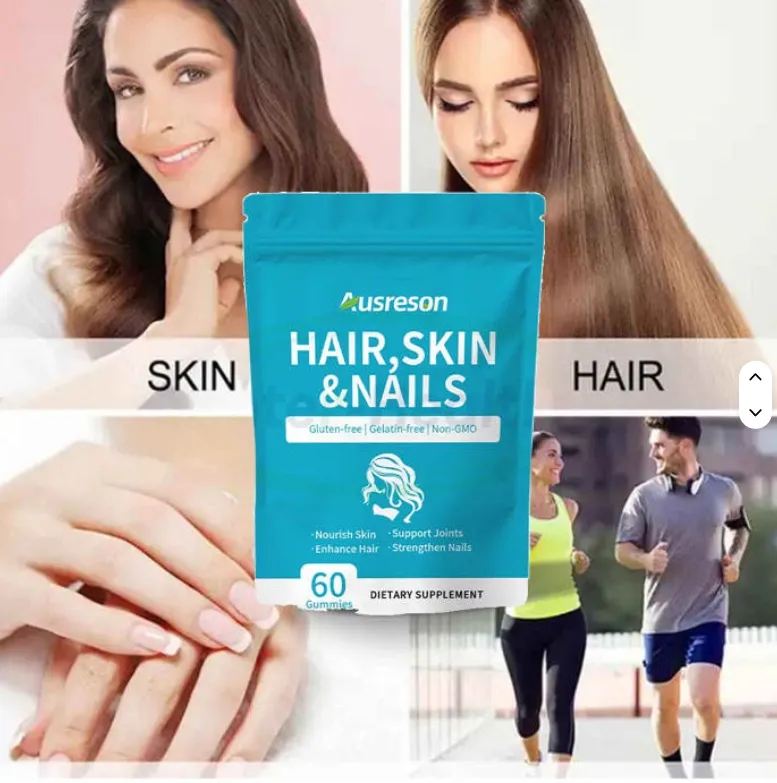 Ausreson OEM Biotin Beauty Supplements Collagen Vitamin Hair Skin and Nails Gummies