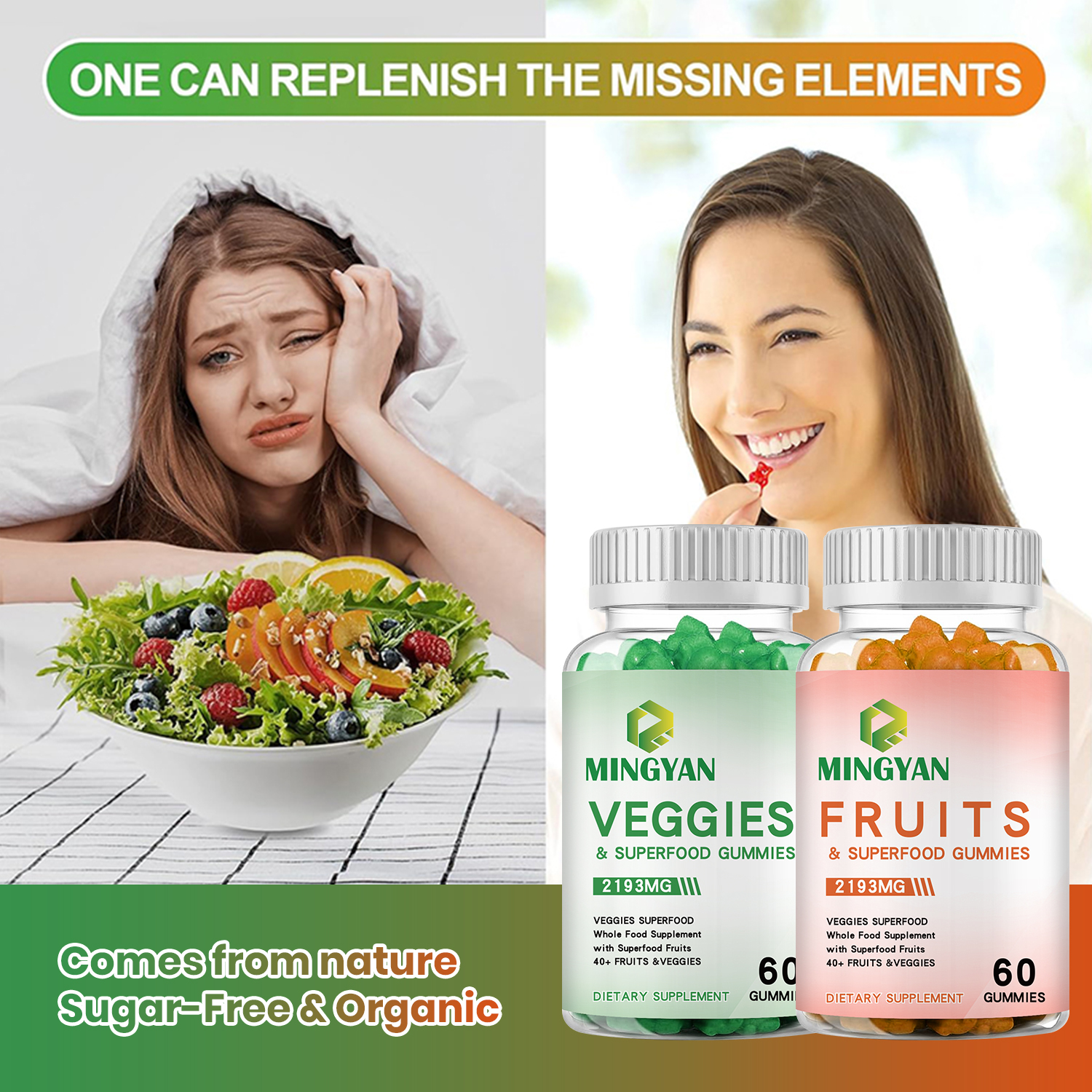 MY Factory Private Label Fruit and Vegetable Multivitamins-Supplement Super Green Vitamin Gummies for Immune Support