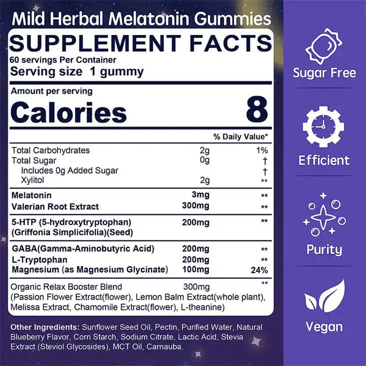 Melatonin Gummies with Magnesium, Ashwagandha Root Extract, GABA, Melatonin, Zinc, Vitamin B6, Vitamin B12 Sleep Aid Supplement