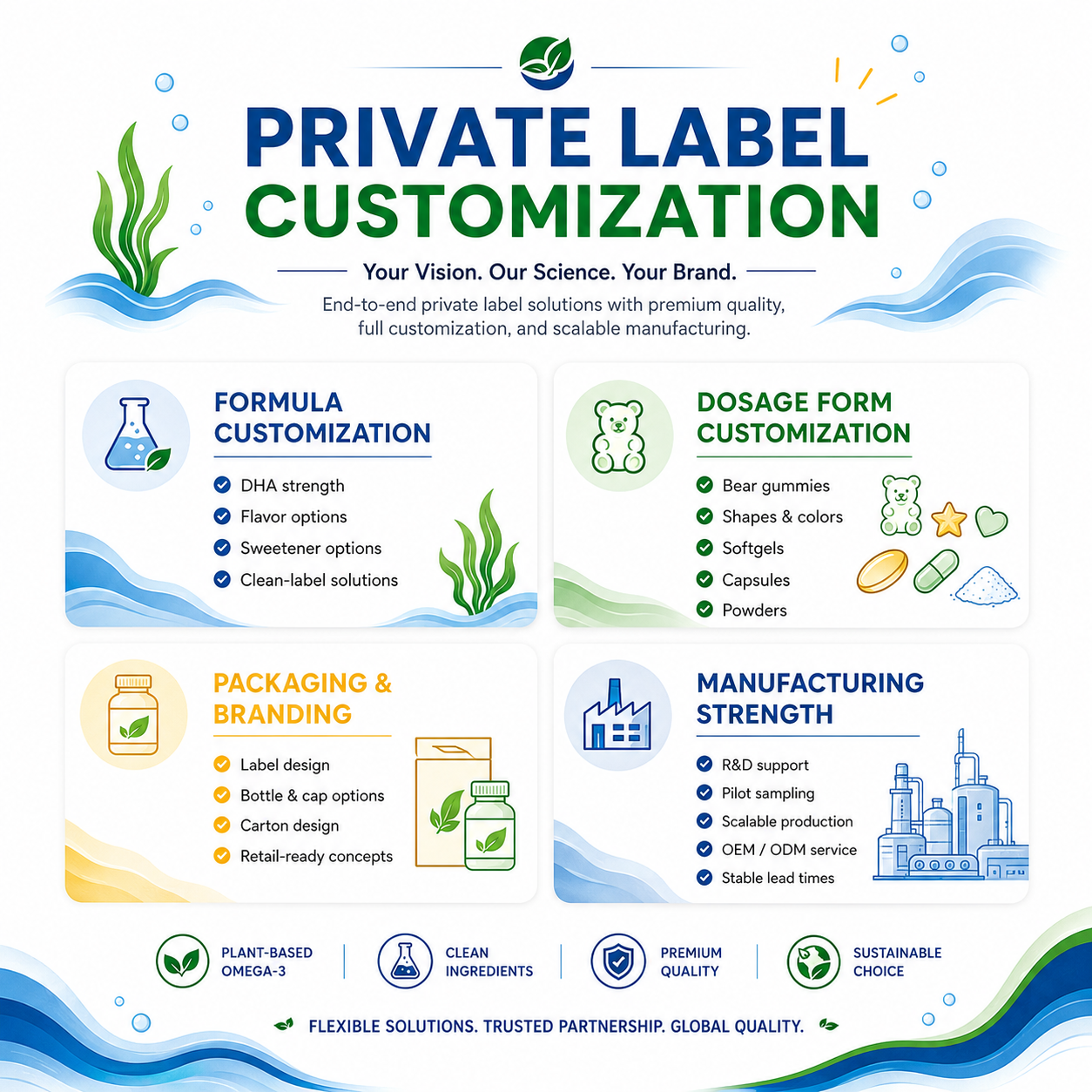 OEM Omega-3 Algae Oil Gummies Heart Brain & Eye Health Non GMO Vegan Omega-3 Algae Oil Algae DHA Omega-3 Gummies