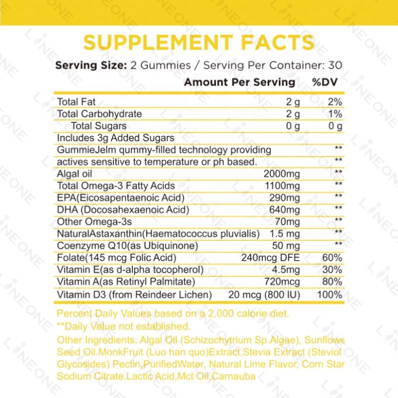 Wholesale Supplements Vegan Omega-3 Fish Oil Supplements 1100mg Private Label Omega-3 Fish Oil Gummies