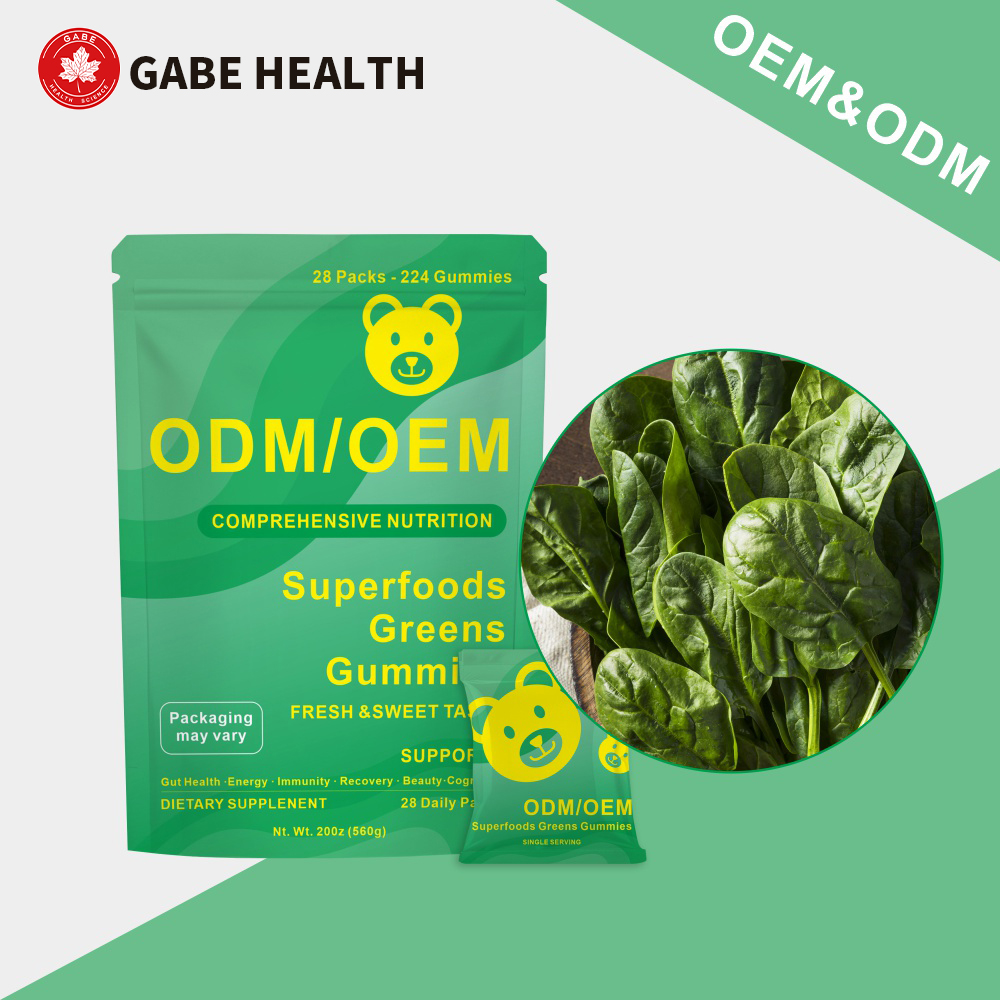 OEM Customized Superfoods Greens Gummies, Spinach Gummies To Boost Immunity, Skin &amp; Gut Health Supplement Private Label